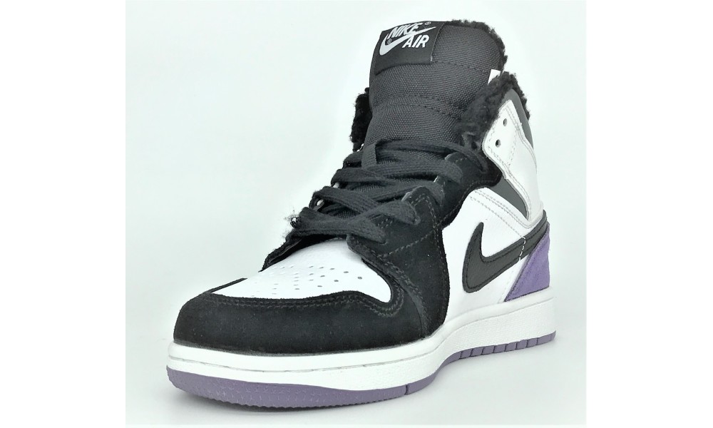 Зимние кроссовки Nike Air Jordan 1 High черные с фиолетовым купить