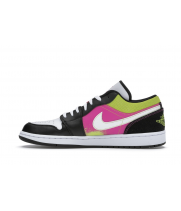 Кроссовки Nike Air Jordan 1 Low черно-бело-розовые с салатовым