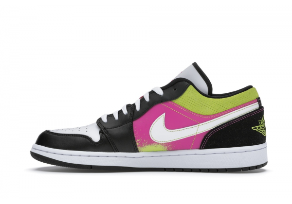 Кроссовки Nike Air Jordan 1 Low черно-бело-розовые с салатовым